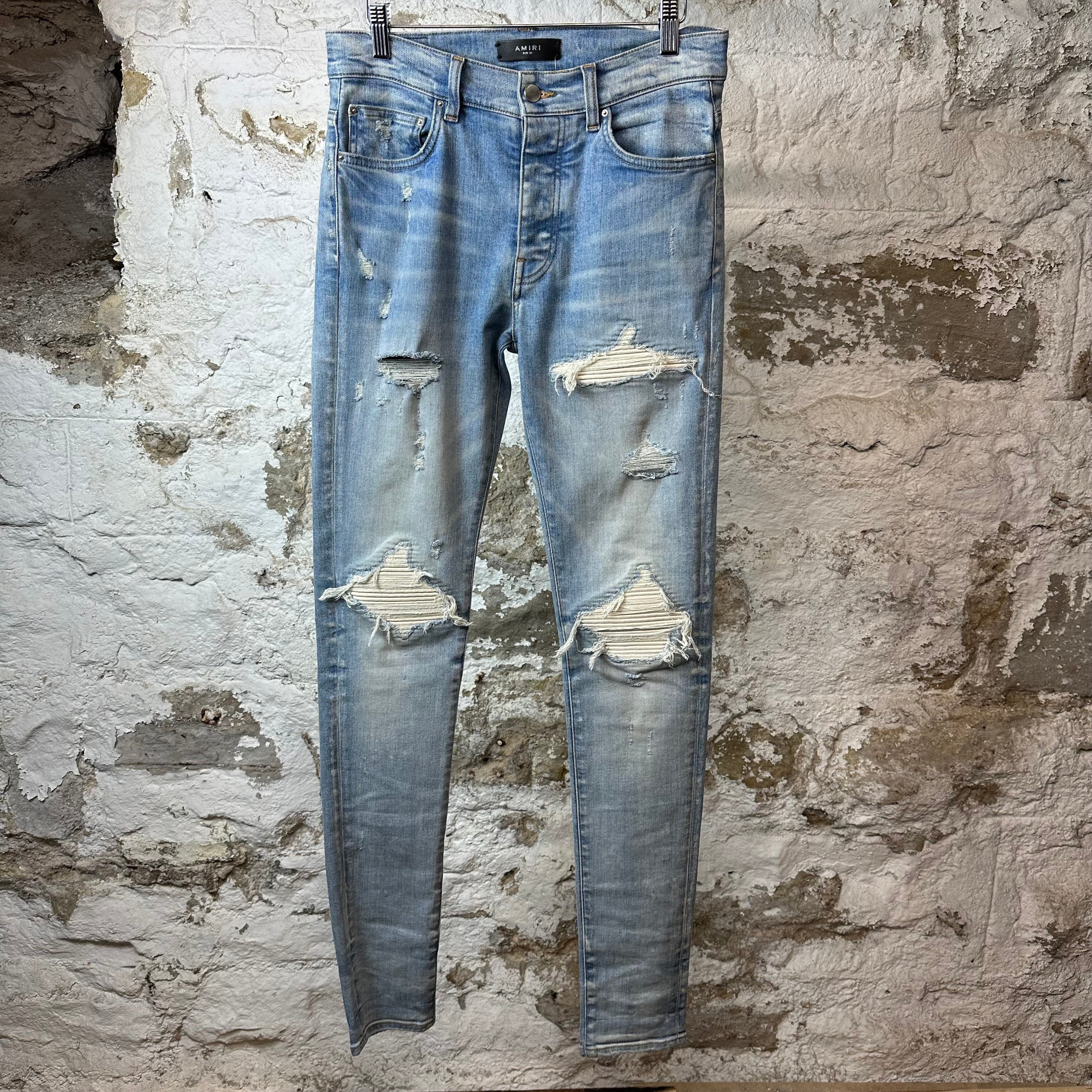 Amiri MX1 Cream Suede Blue Denim Jeans Sz 30