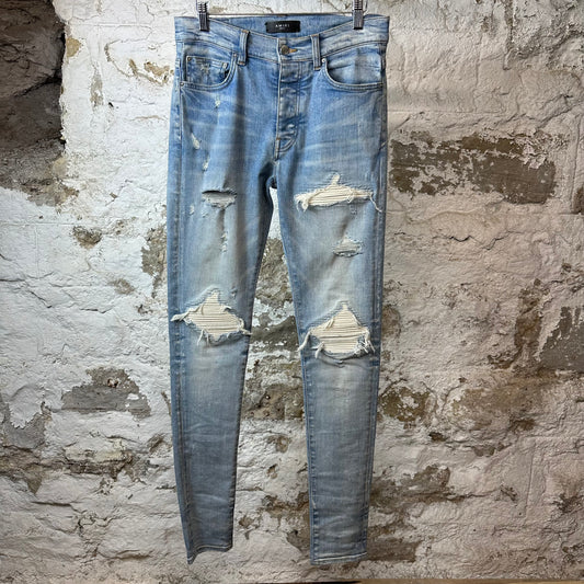 Amiri MX1 Cream Suede Blue Denim Jeans Sz 30