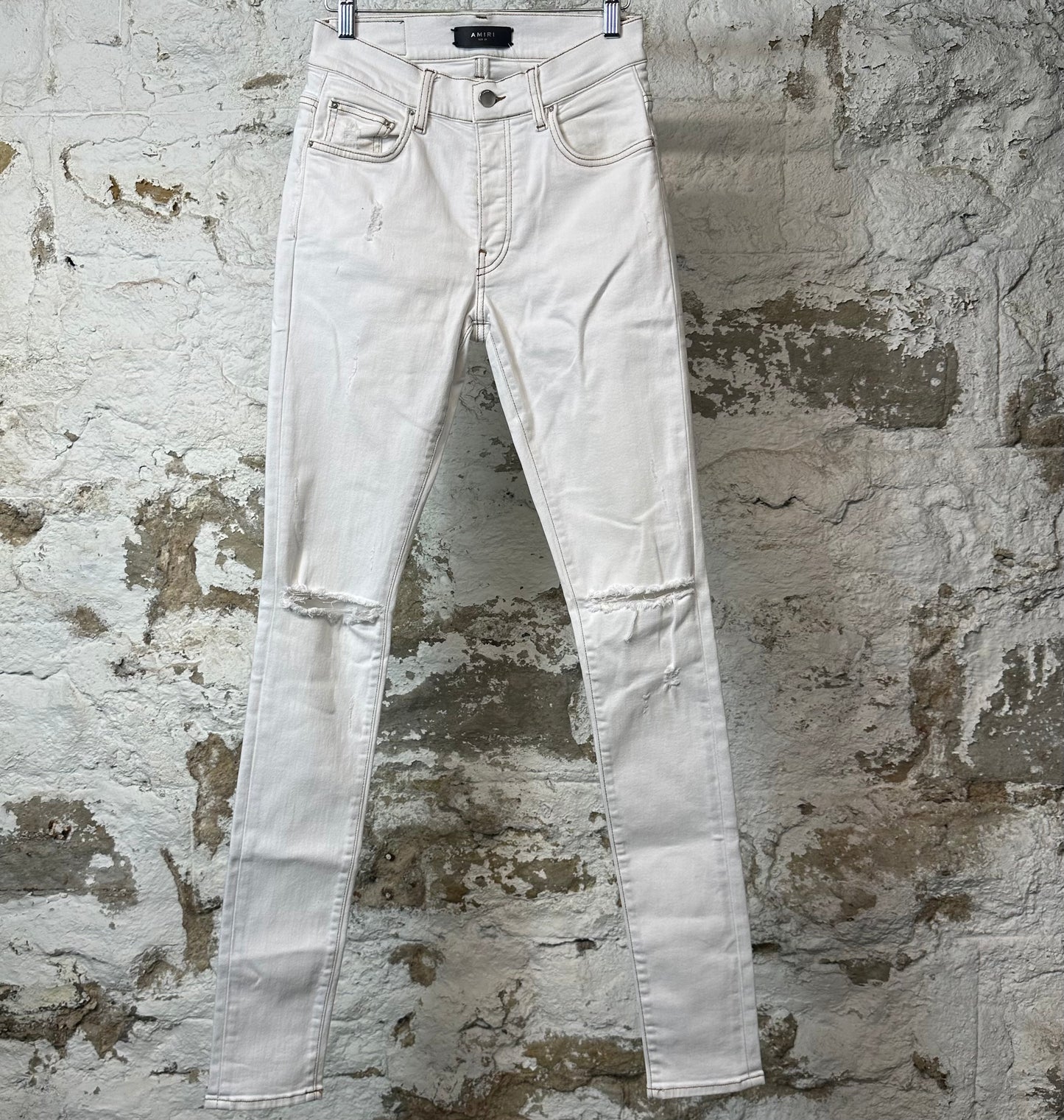 Amiri Plain White Brown Stitch Denim Jeans Sz 28
