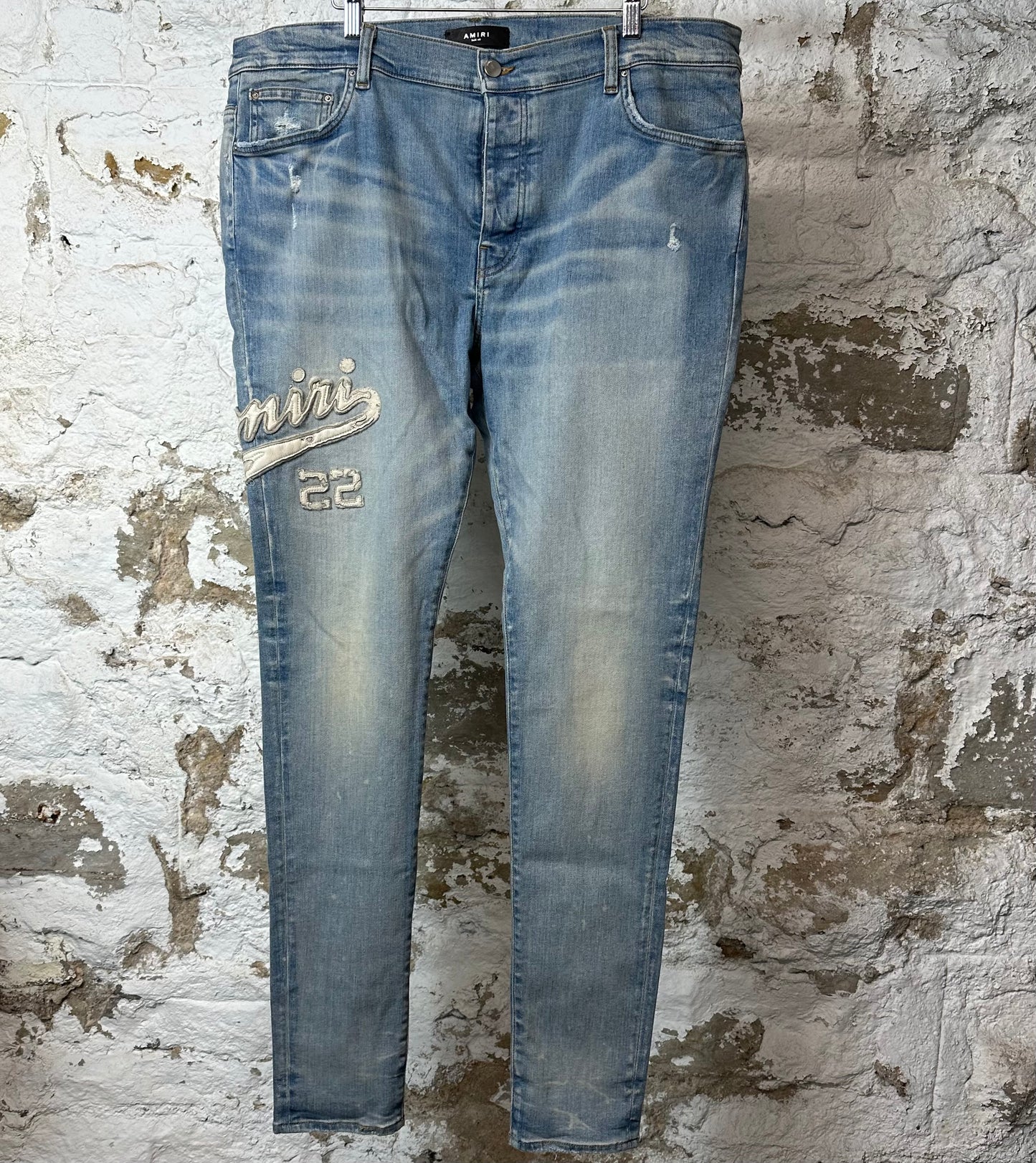 Amiri Varsity 22 Logo Blue Denim Jeans Sz 40