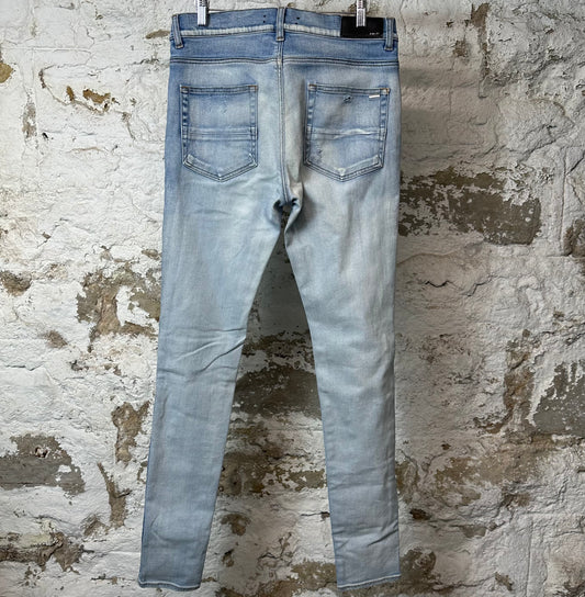 Amiri MX1 Green Paisley Light Blue Denim Jeans Sz 32