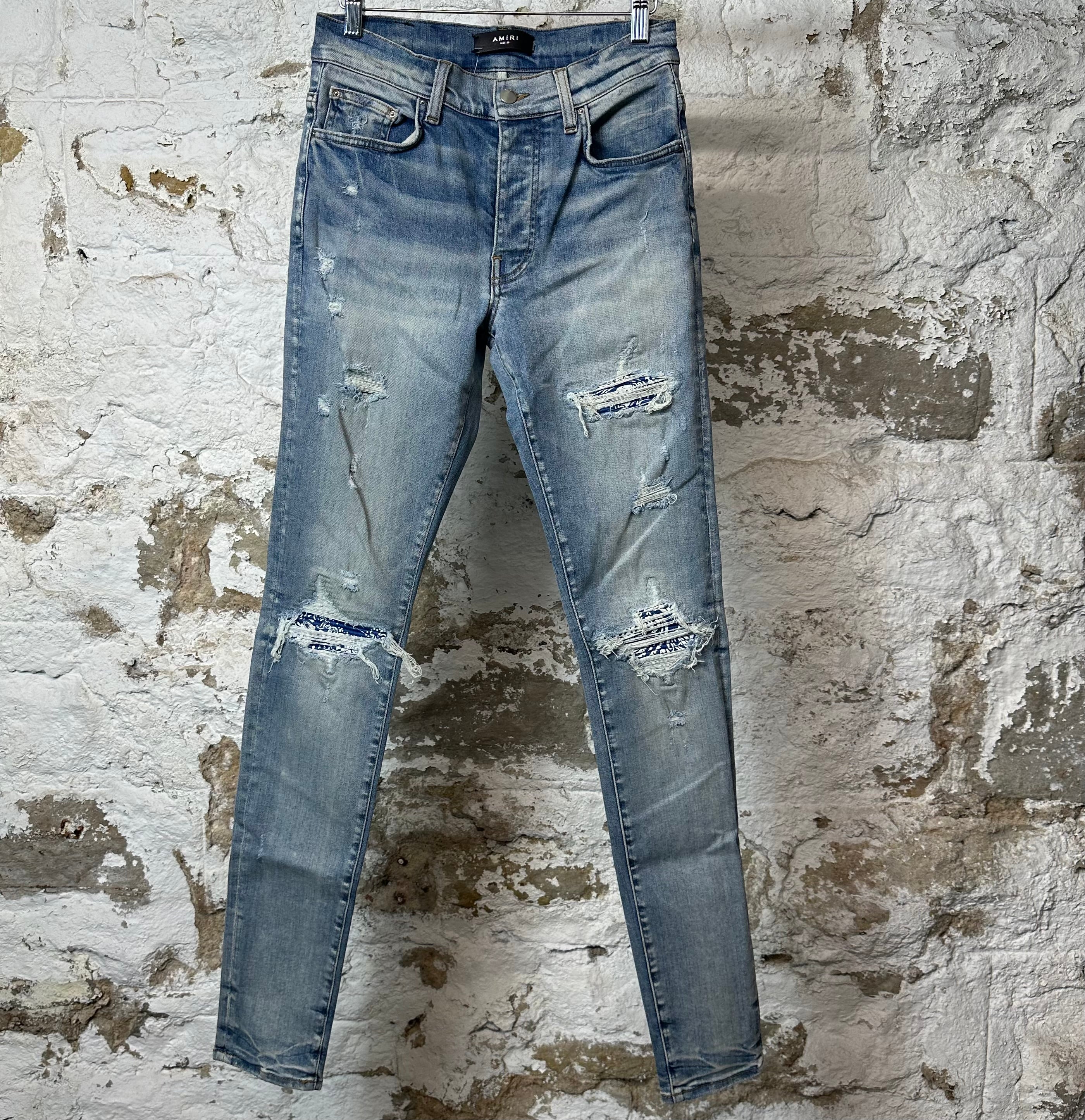 Amiri MX1 Blue Paisley Blue Denim Jeans Sz 29