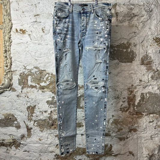Amiri MX1 Denim Paint Splatter Blue Denim Jeans Sz 34