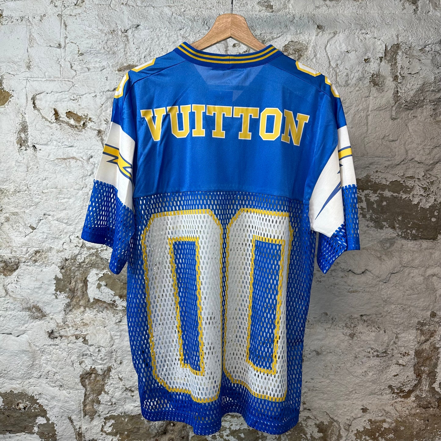 Louis Vuitton Blue Yellow Mesh Football Jersey Sz M