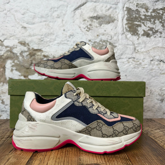Gucci Rhyton Navy Pink White Sneaker Sz 4.5 (36.5)