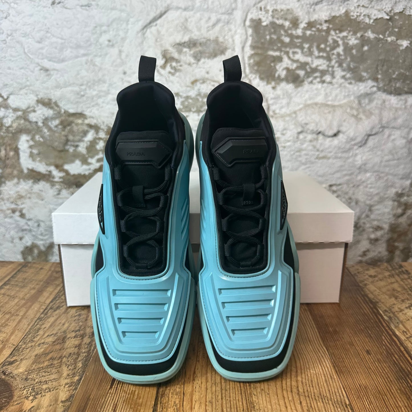 Prada Techno Teal Blue Black Sneaker Sz 8
