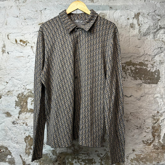Dior Gray Brown Monogram Button Up Sweater Sz XXL
