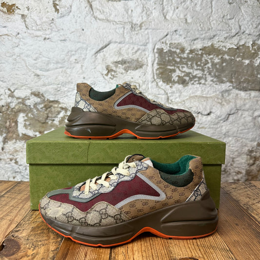 Gucci Rhyton Multicolor GG Monogram Brown Sneaker Sz 7.5