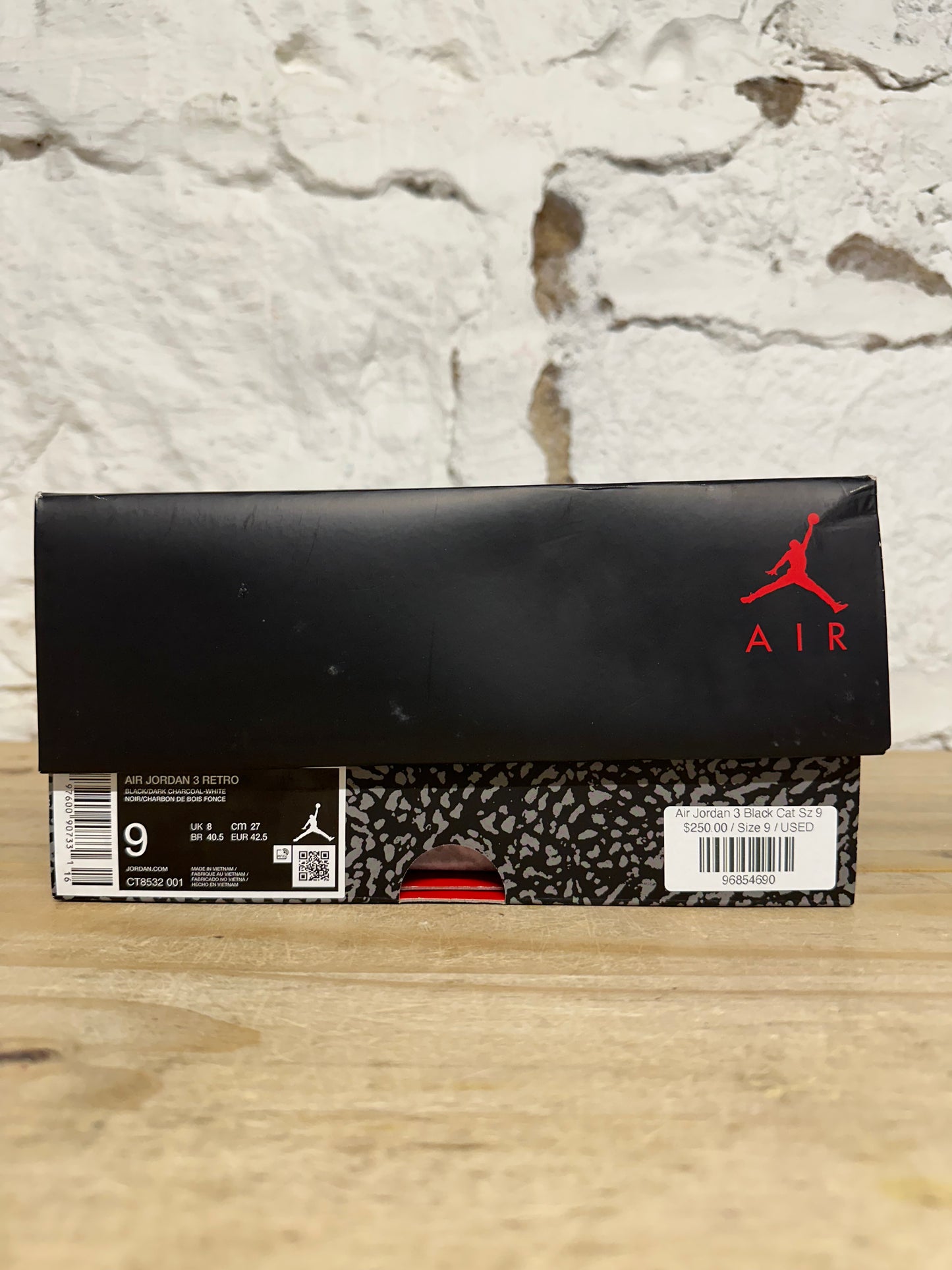 Air Jordan 3 Black Cat Sz 9