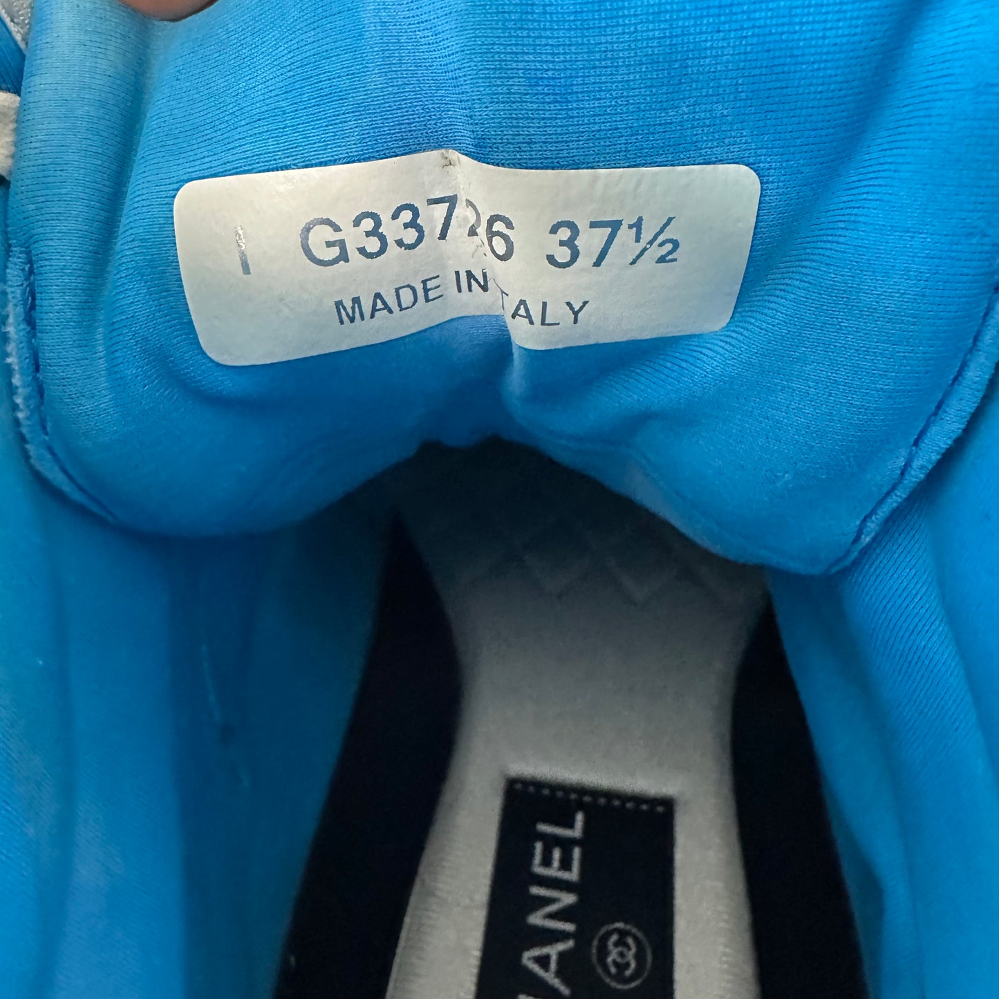 Chanel High Blue White Trainer Sneaker Sz 5.5 (37.5)