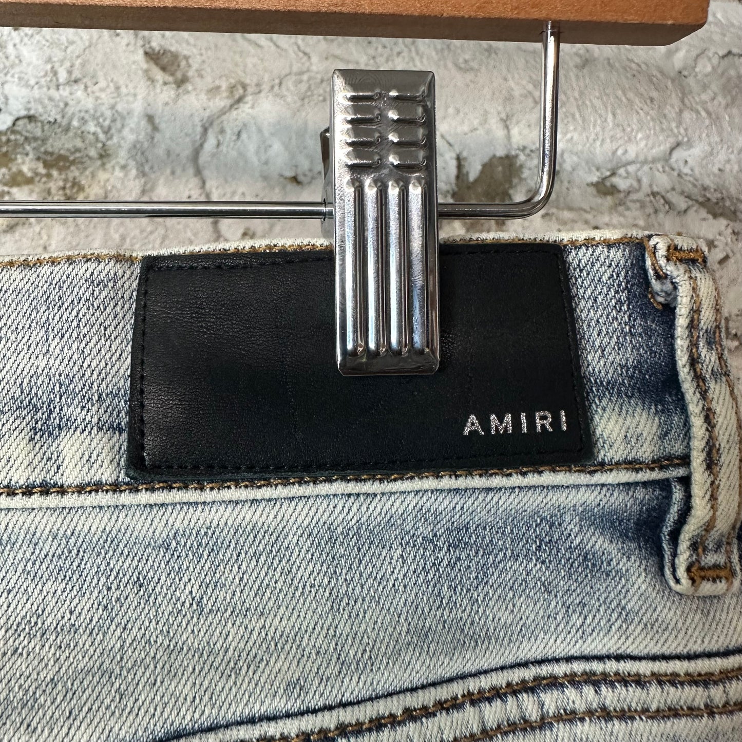 Amiri MX1 Black Leather Washed Blue Denim Jeans Sz 31