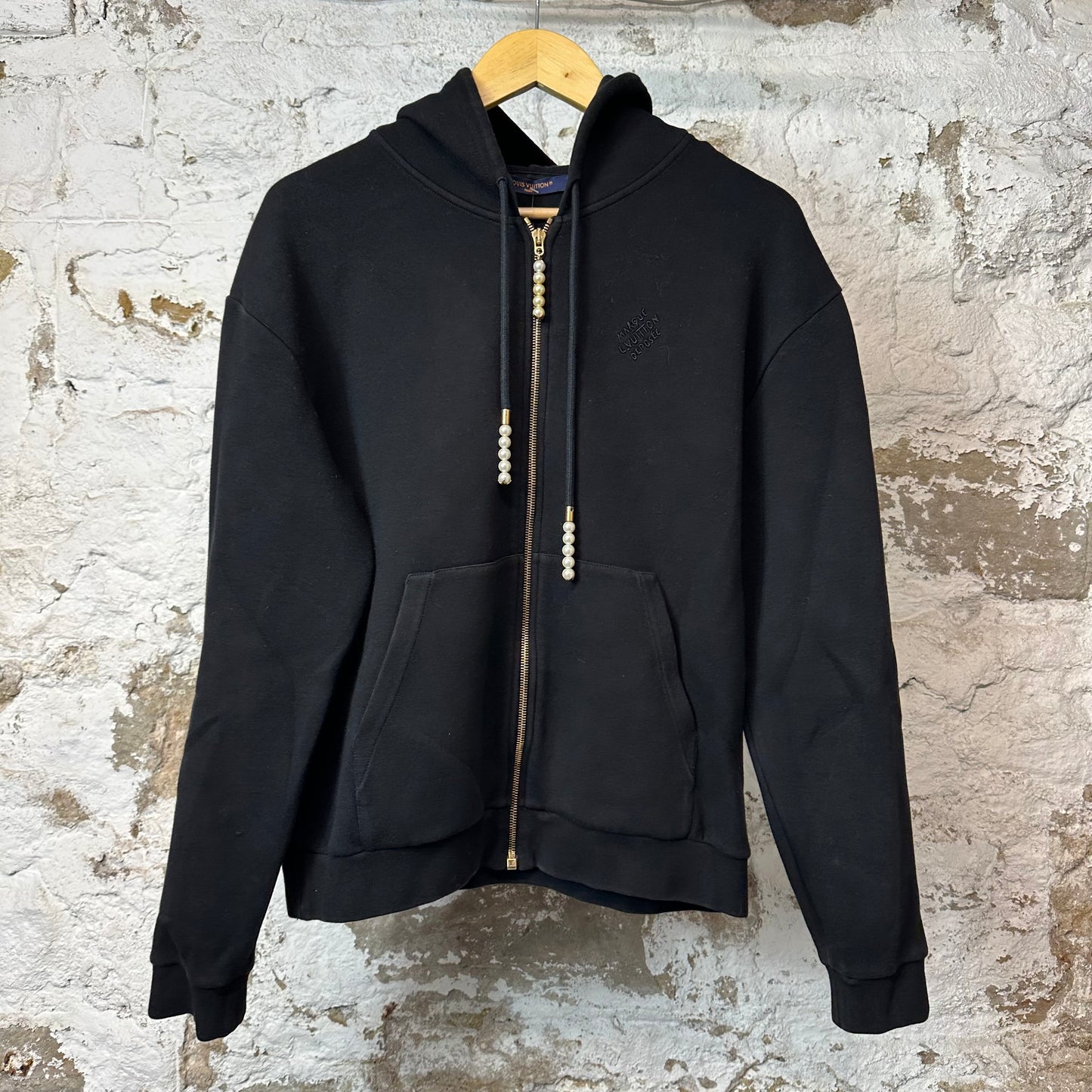 Louis Vuitton Emroidered Beaded Zip Up Hoodie Black Sz M