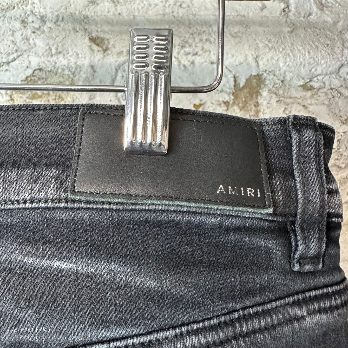 Amiri MX1 Grey Suede Faded Black Denim Jeans Sz 33