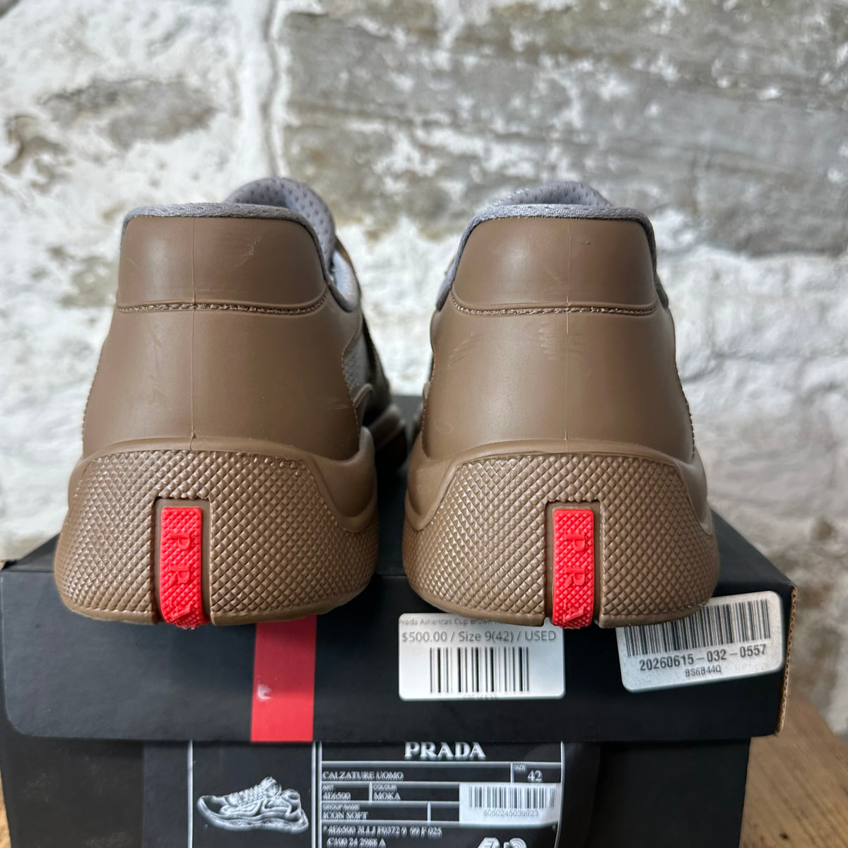 Prada Americas Cup Brown Rubber Grey Sneaker Sz 9 (42)