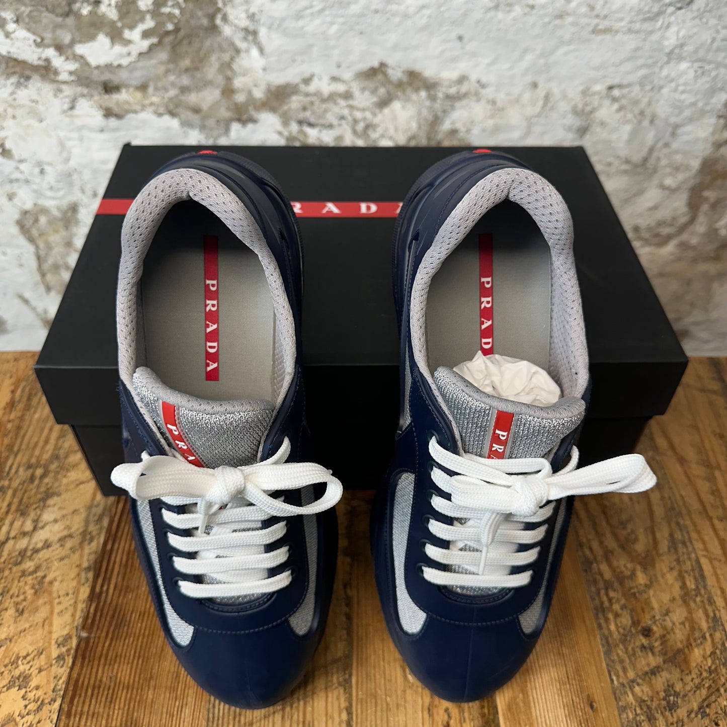 Prada Americas Cup Navy Rubber Grey Sneaker Sz 10 (43)