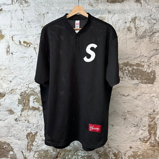 Supreme S Logo 11 Black Mesh Jersey Sz L