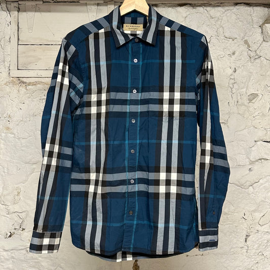 Burberry Blue Plaid Button Up Sz S