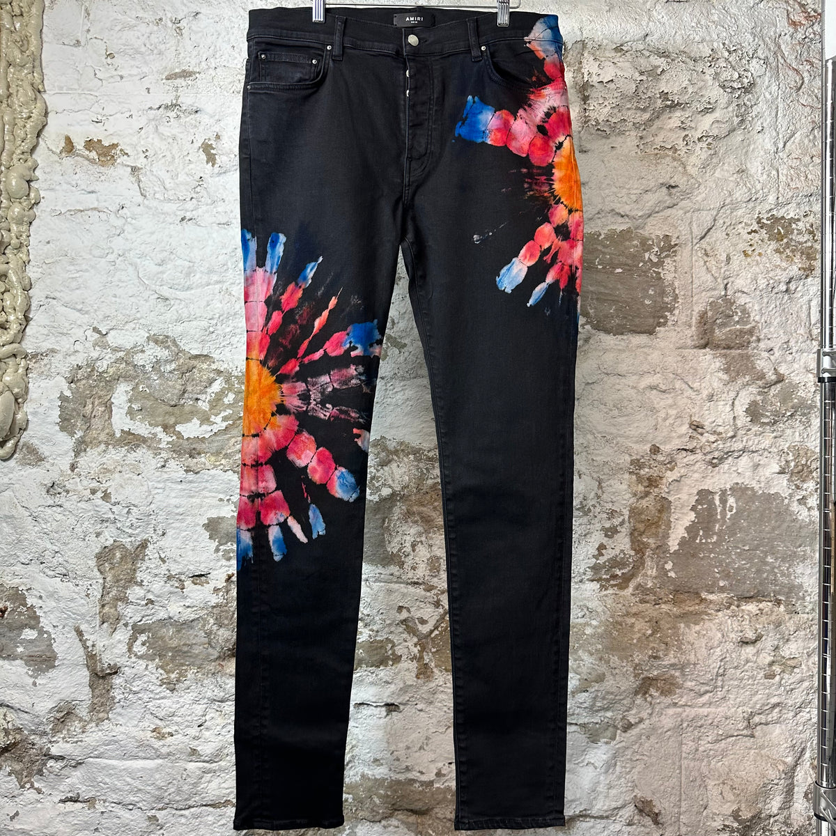 Amiri Tie Dye Splash Black Denim Jeans Sz 38