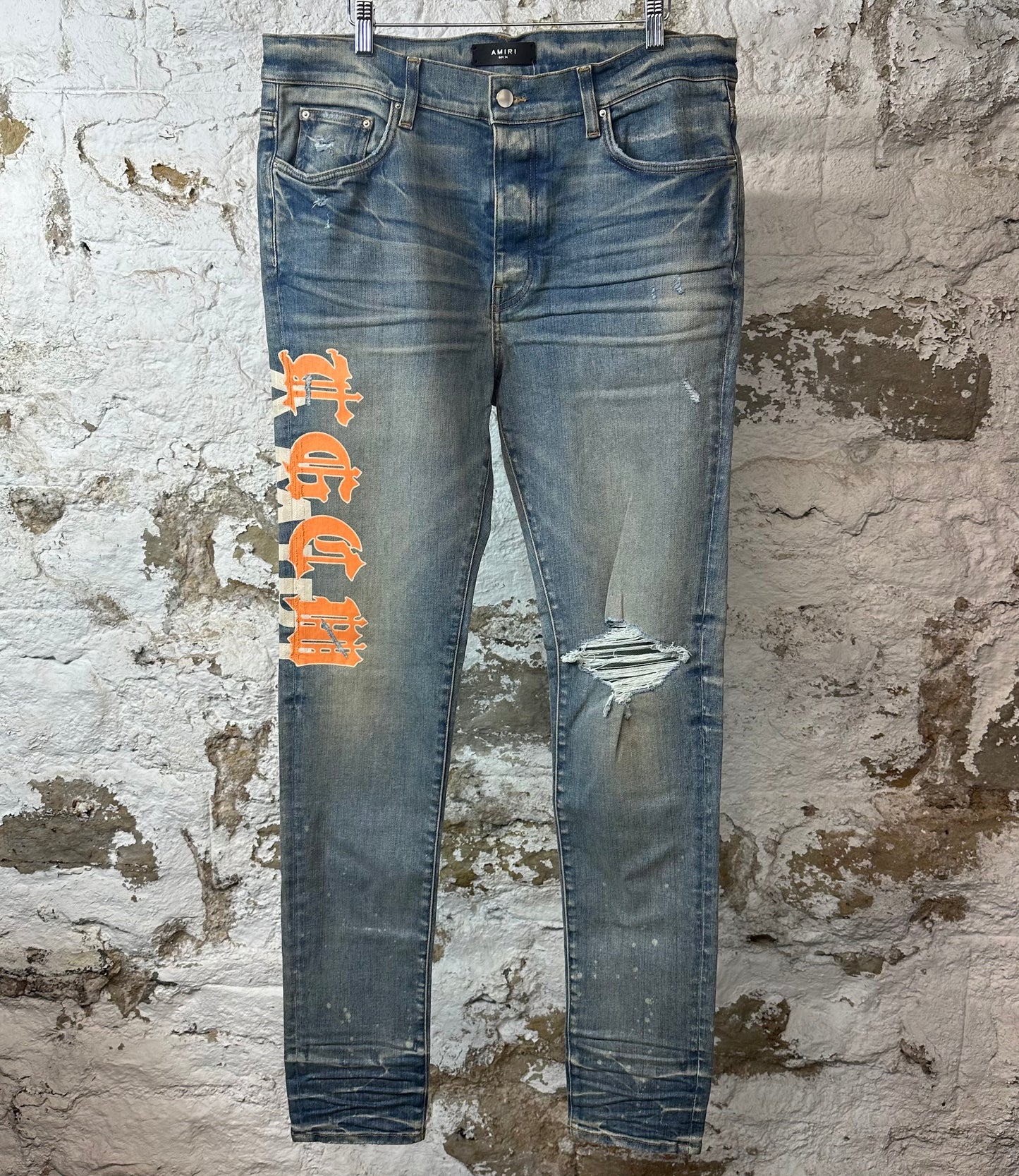 Amiri Orange TGCW Blue Denim Jeans