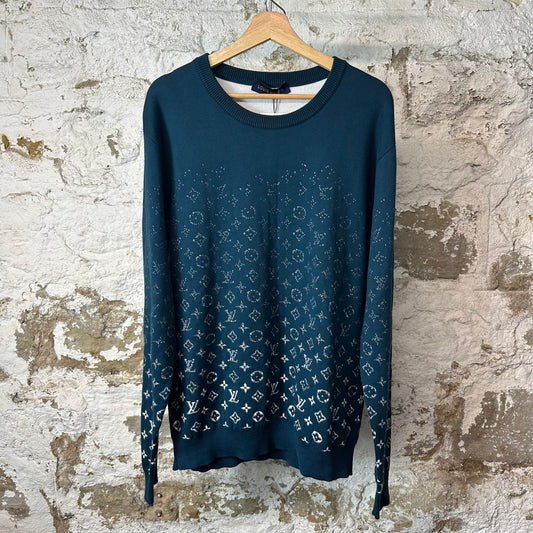 Louis Vuitton White Gradient Monogram Crewneck Turquoise Sz XL