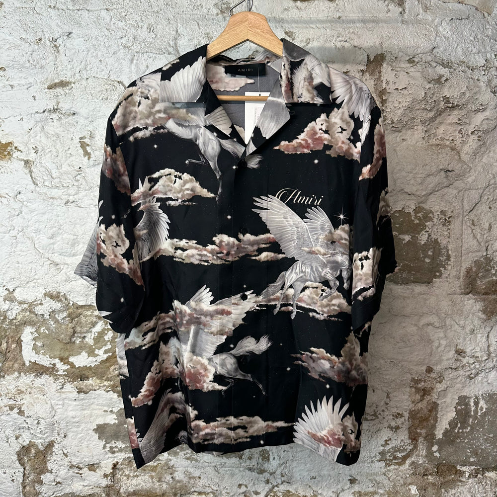 Amiri Pegasus Silk Black Button Up Shirt Sz L