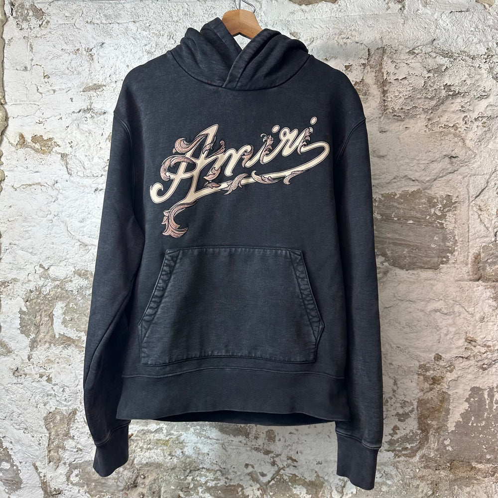 AMiri Vine Spellout Washed Black Hoodie Sz M