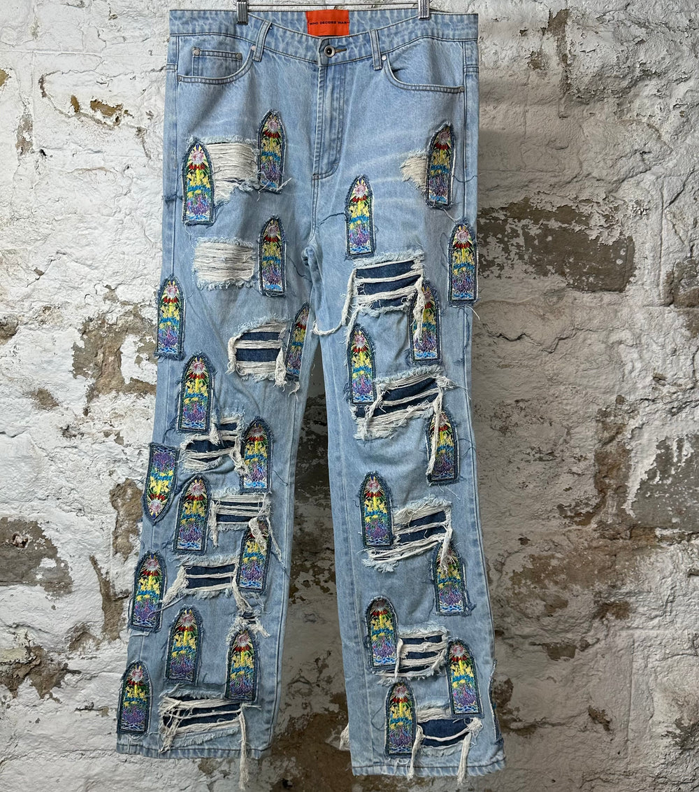 Who Decides War Stained Glass Blue Denim Jeans Sz 36
