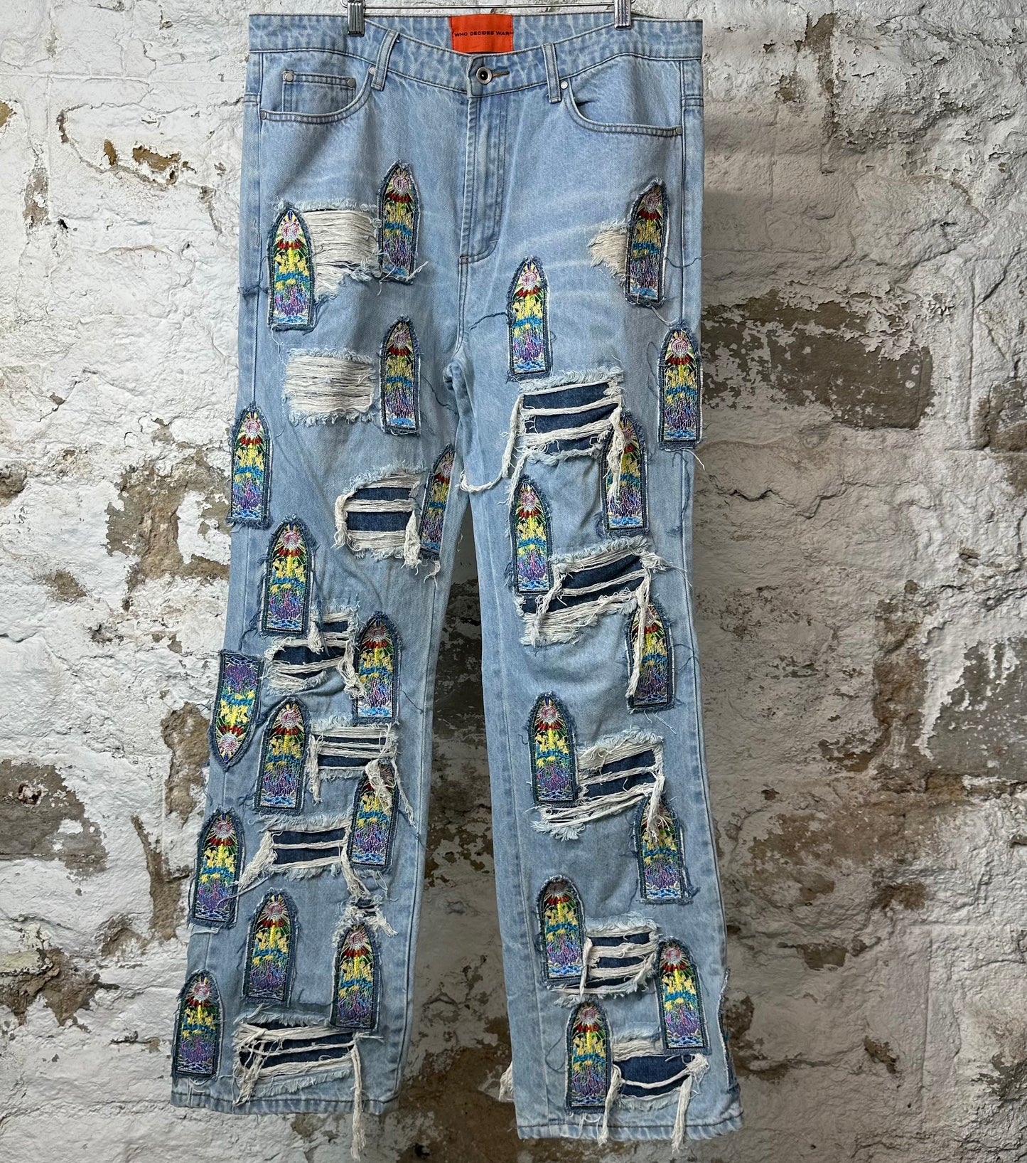 Who Decides War Stained Glass Blue Denim Jeans Sz 36