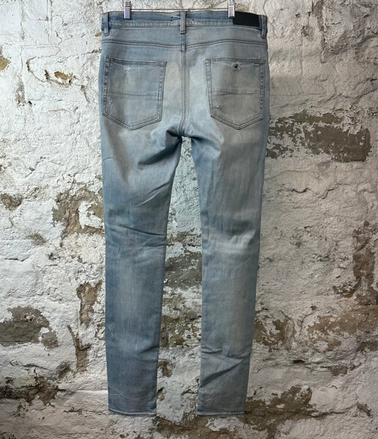 Amiri Plain Blue Distressed Denim Jeans Sz 34