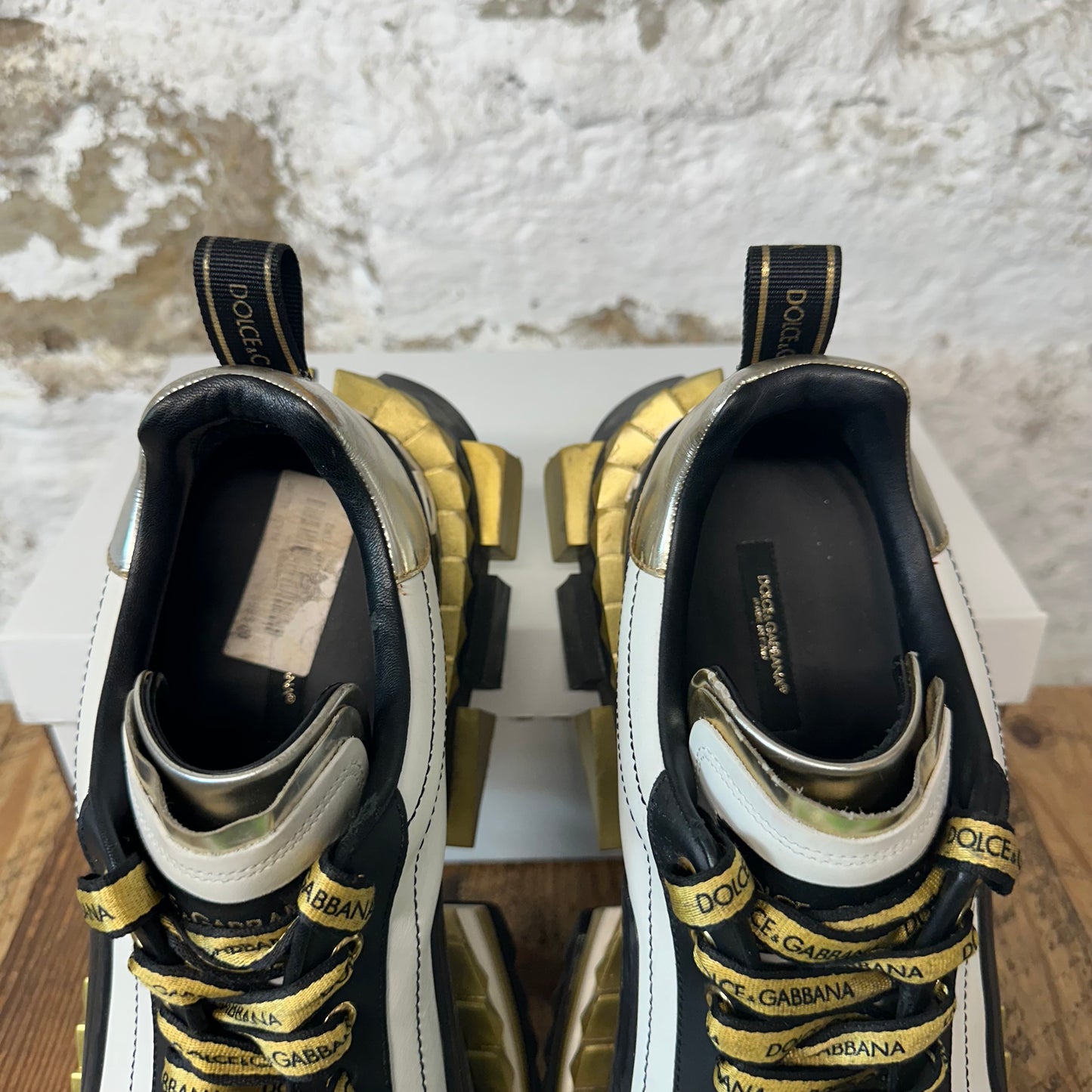 Dolce Gabbana Super King Black White Gold Sneaker Sz 9 No Box