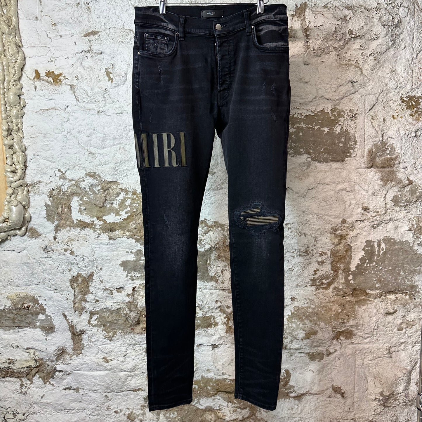 Amiri MX1 Camo Spell Black Denim Jeans Sz 34