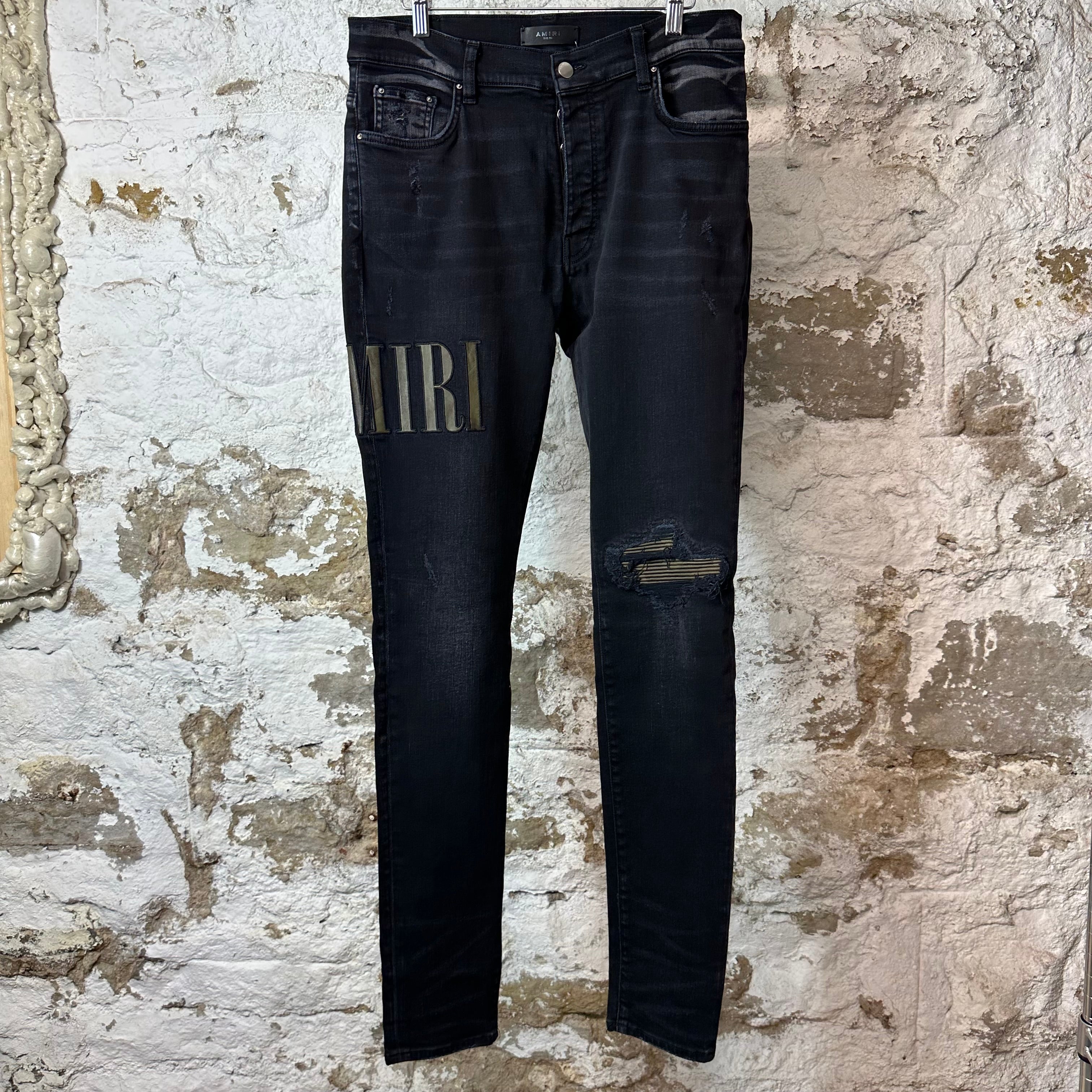 Amiri MX1 Camo Spell Black Denim Jeans Sz 34