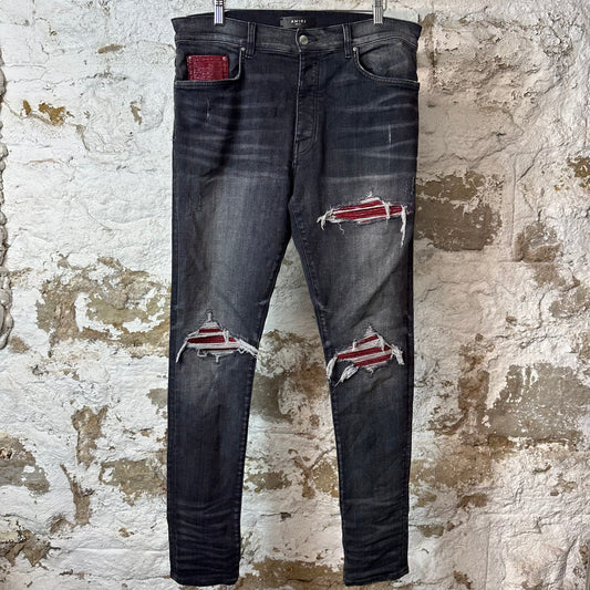Amiri MX1 Red Glitter Grey Denim Jeans Sz 34