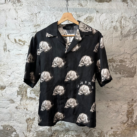 Amiri White Skull Black Button Up Shirt Sz S