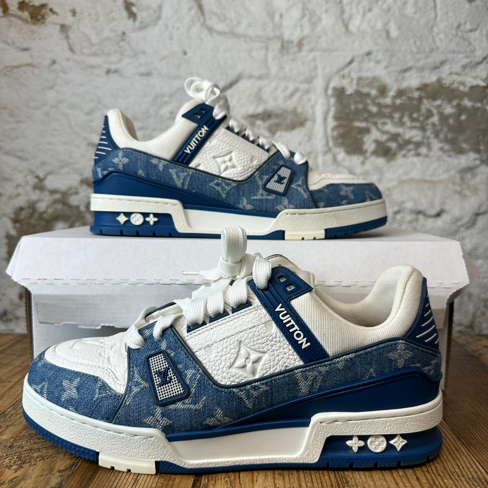 Louis Vuitton Blue Denim Monogram White Trainer Sneaker Sz 7 (40)