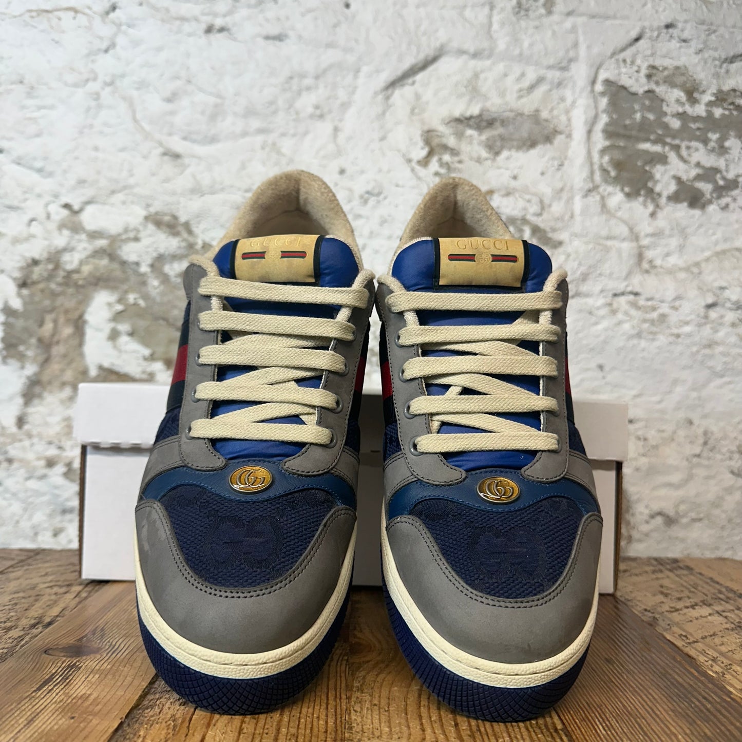 Gucci Screener Navy Grey White Sneaker Sz 11.5