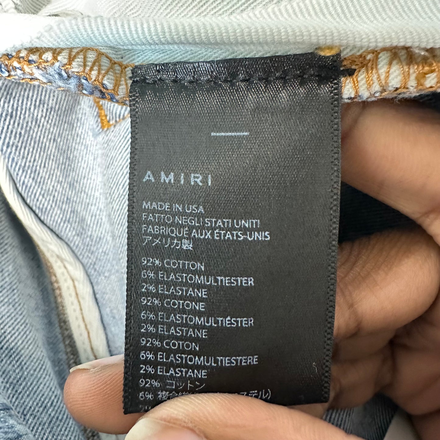 Amiri MX1 Blue Patch Paint Splatter Blue Denim Jeans Sz 32