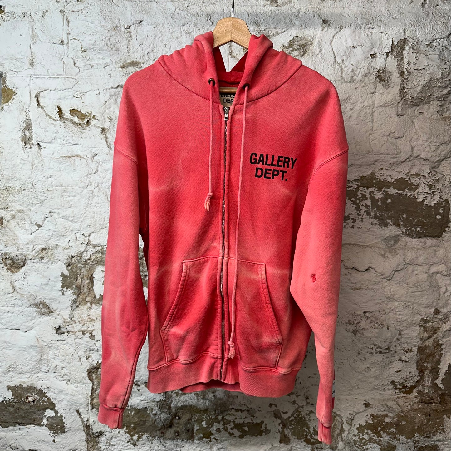 Gallery Dept Black Logo Faded Red Zip Up Hoodie Sz S
