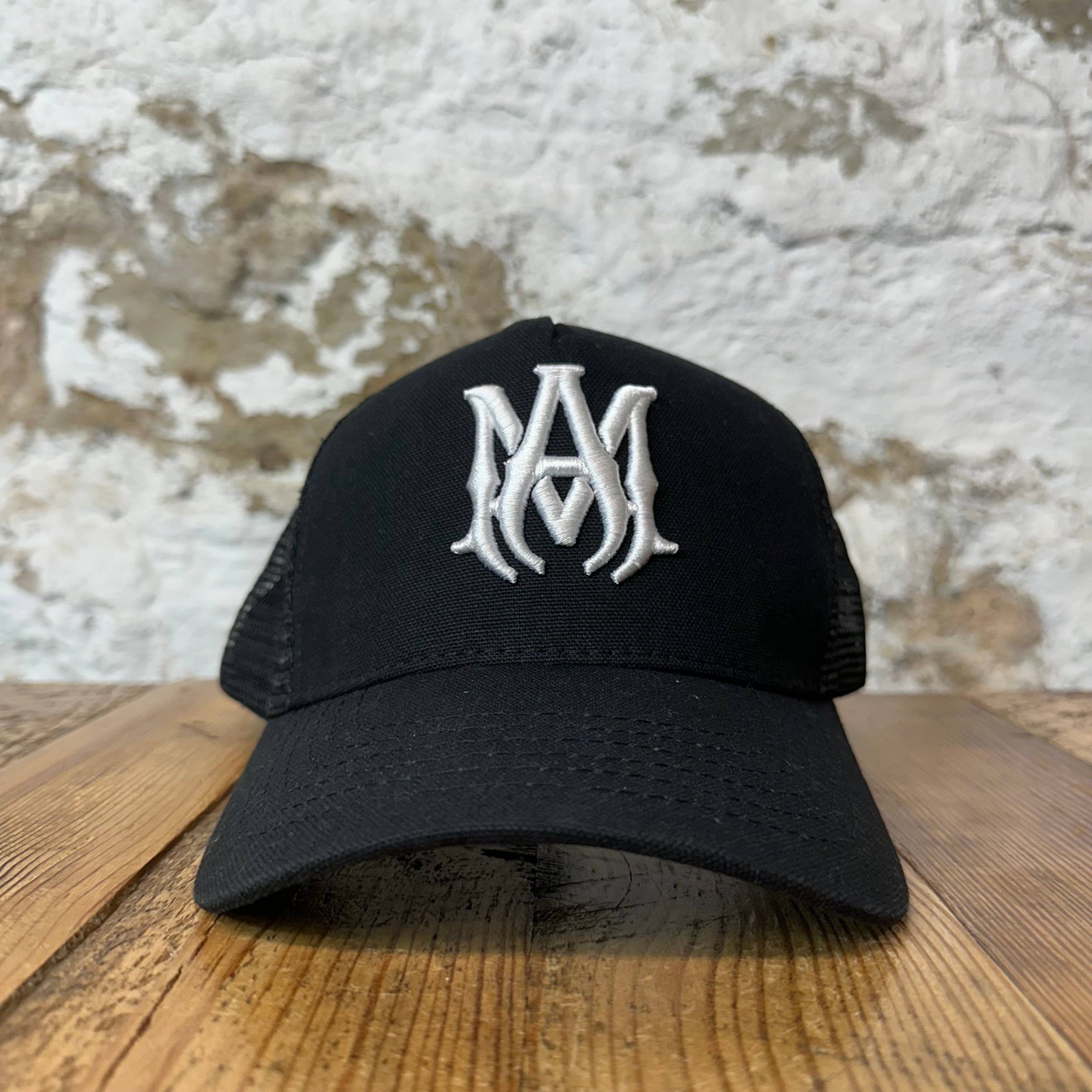 Amiri White AM Black Trucker Hat