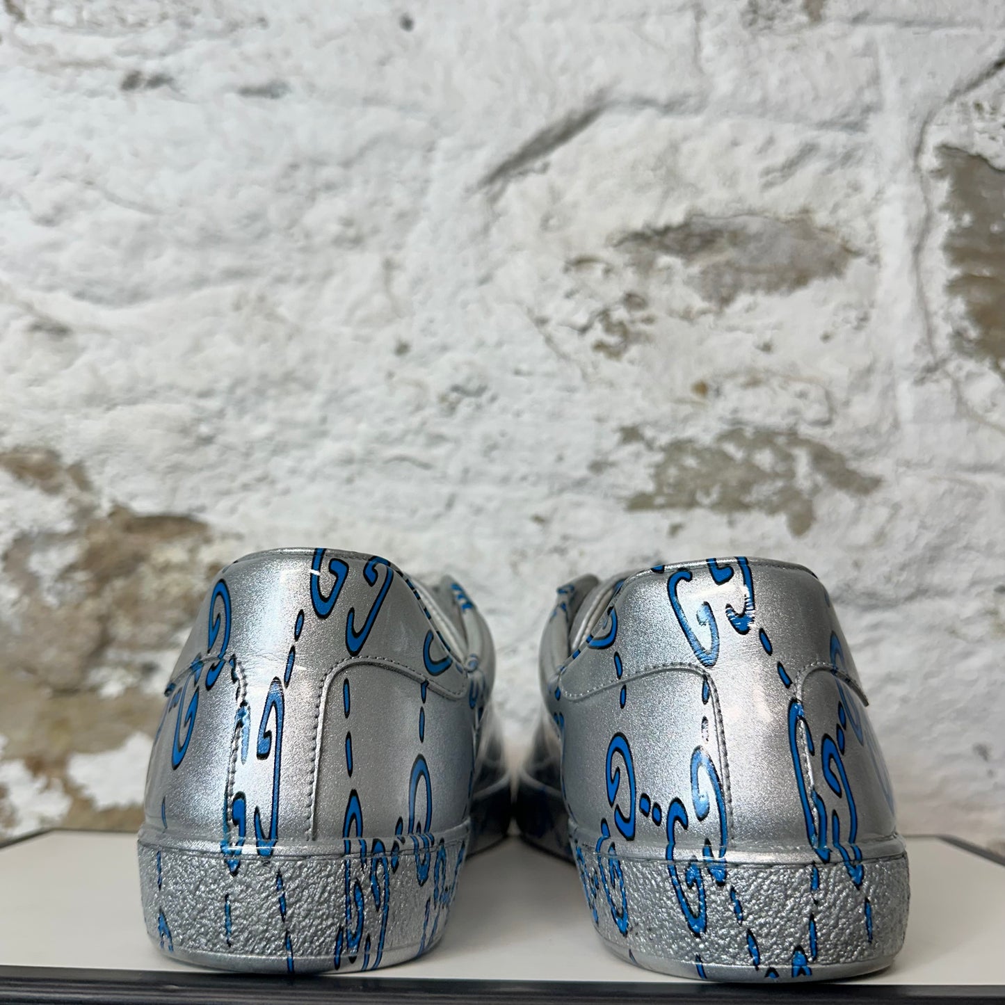 Gucci Blue GG Monogram Silver Ace Sneaker Sz 8