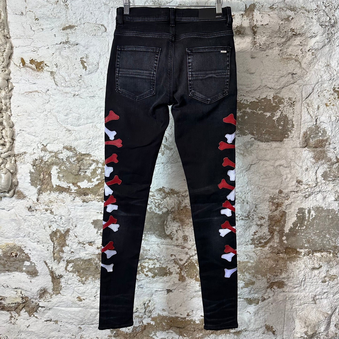 Amiri Red White Bones Black Denim Jeans Sz 29