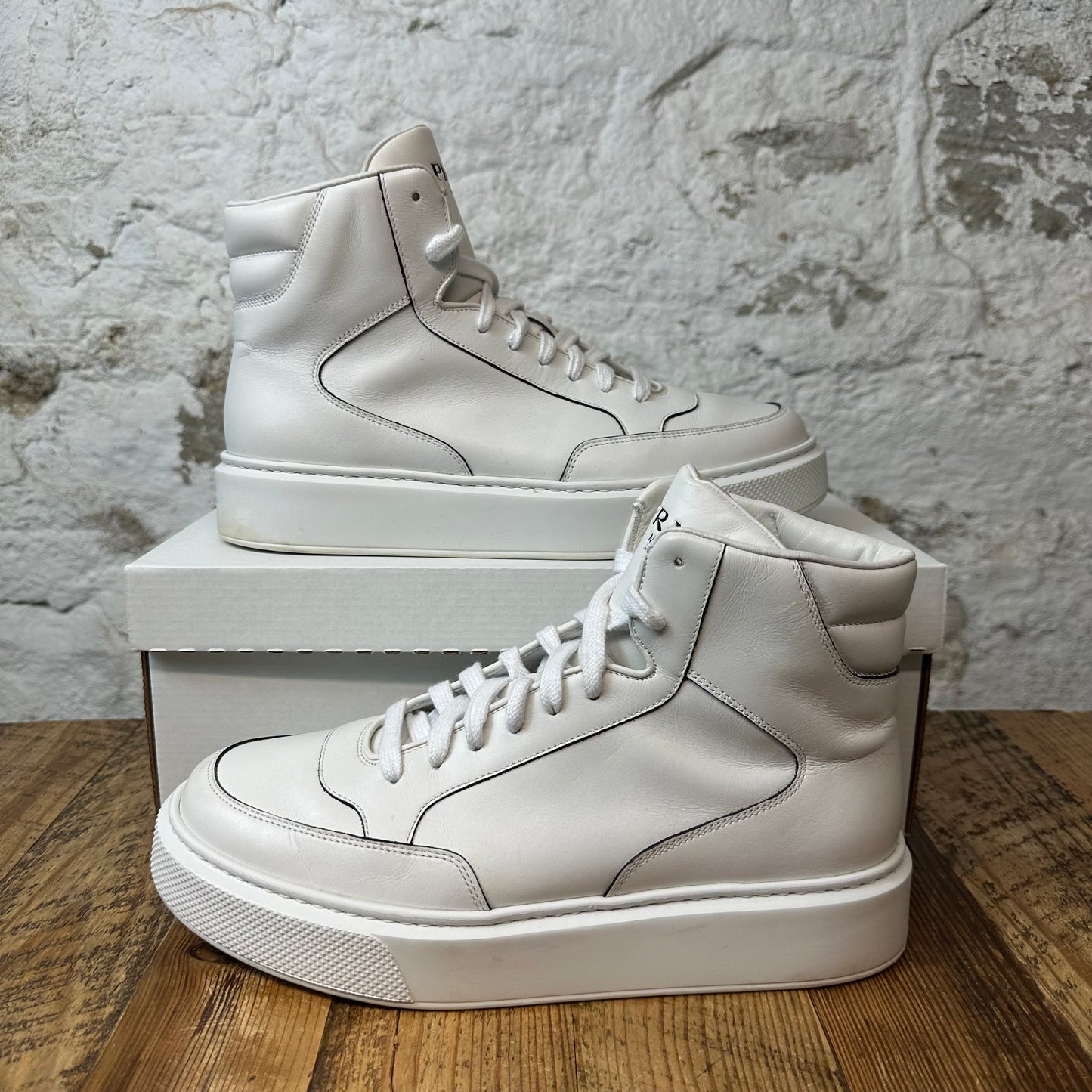 Prada Milano White Leather High Top Sz 7.5 No Box