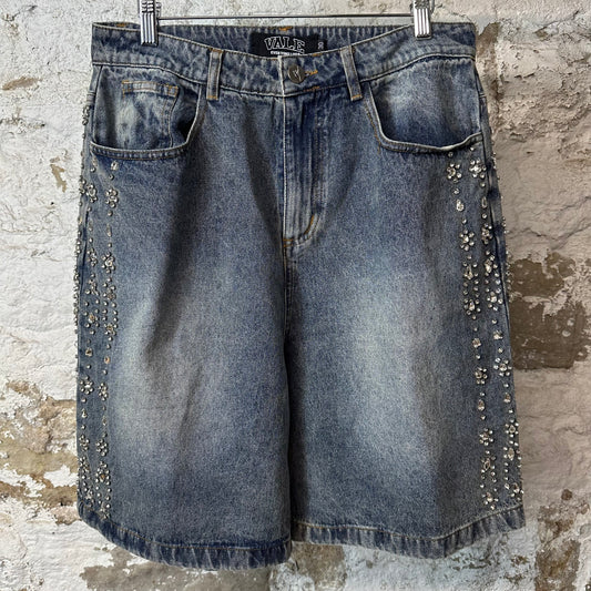 Vale Rhinestone Blue Denim Shorts Sz 30