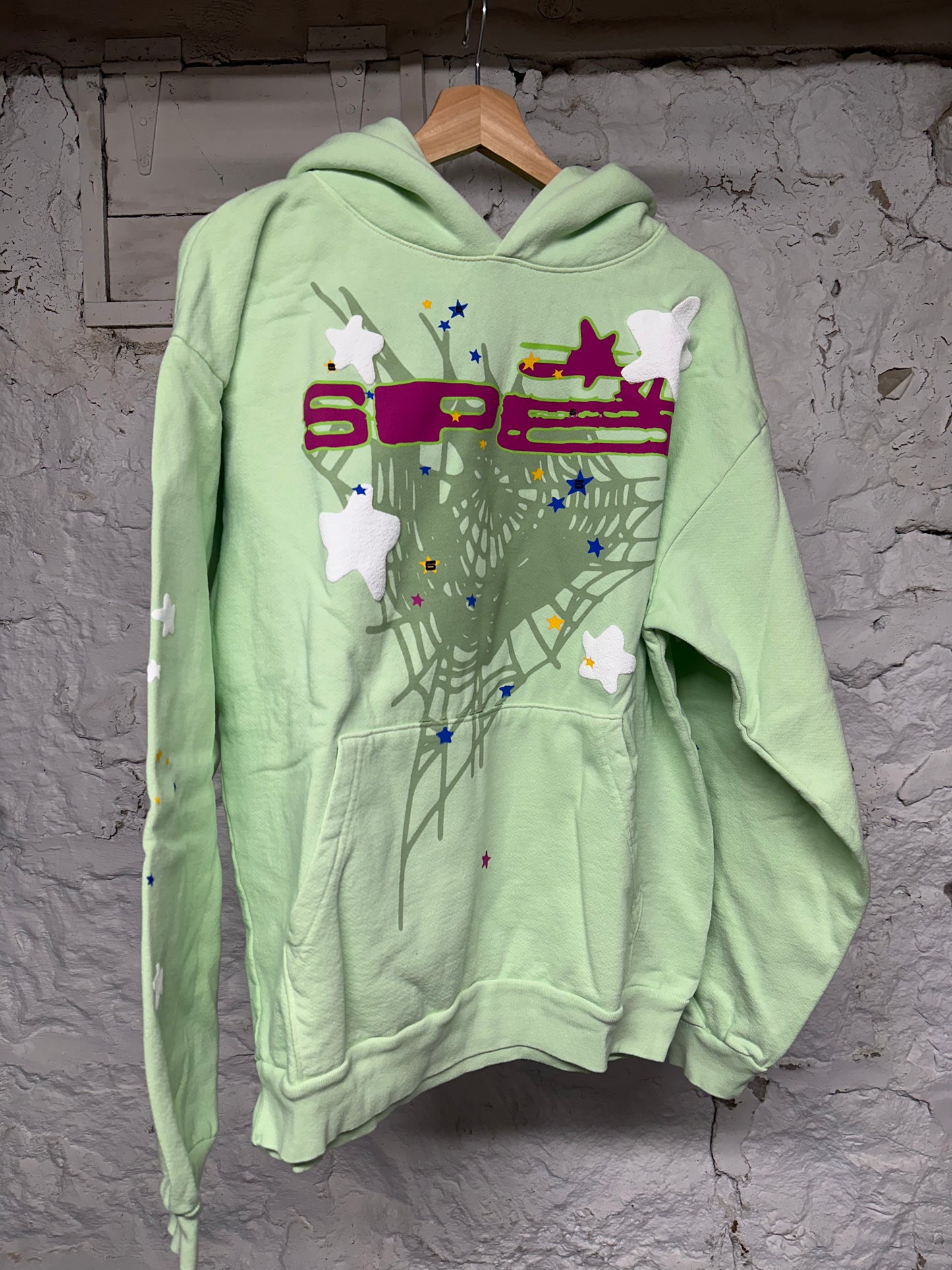 Sp5der Lime Hoodie Sz L DS