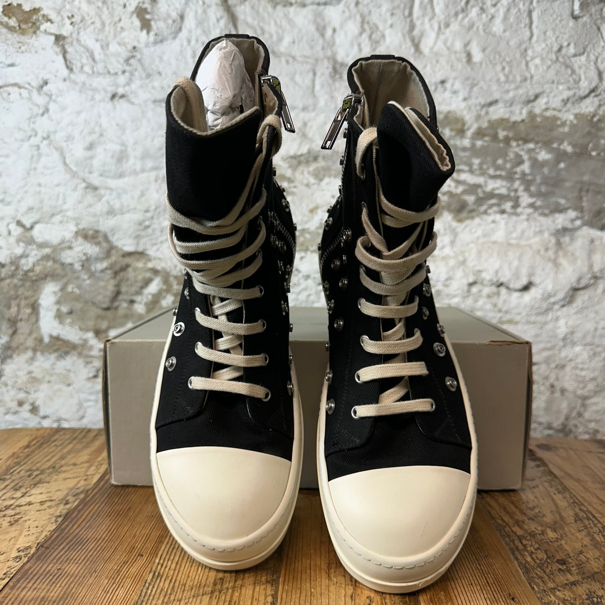Rick Owens High Studded Eyelettes Black Milk Sneaker Sz 11 (44)