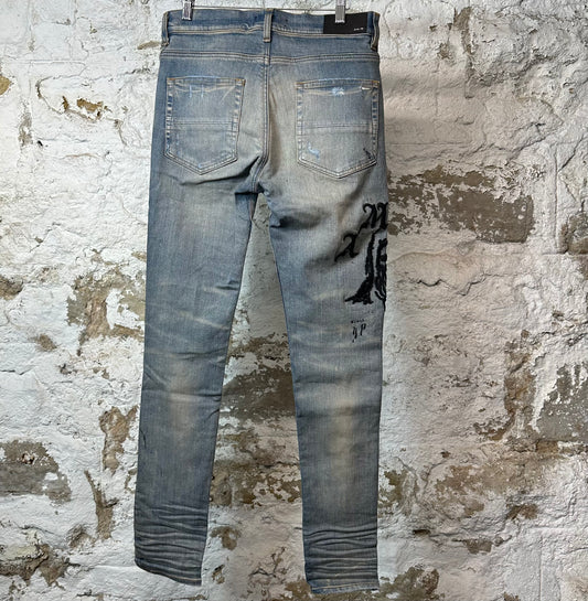 Amiri Reaper Logo Blue Denim Jeans