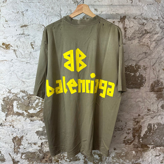 Balenciaga Tape Olive Green T-Shirt Sz L