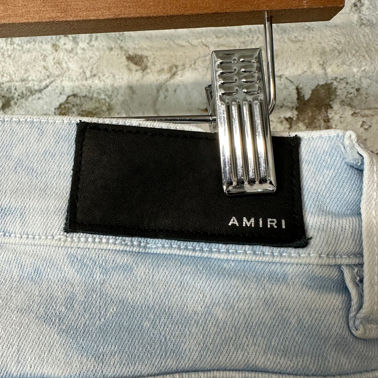 Amiri MX1 Blue Leather Mineral Wash Denim Jeans Sz 28