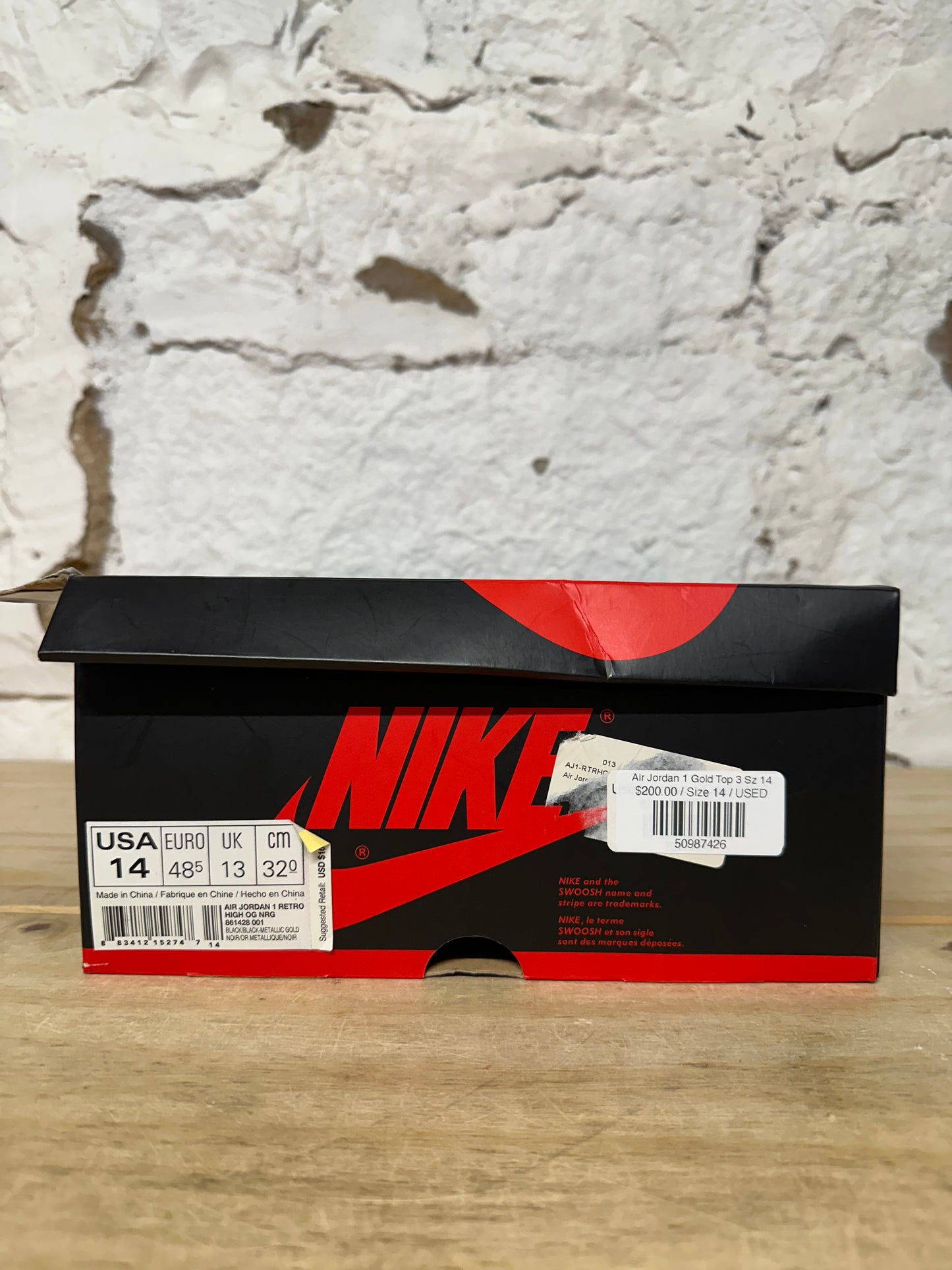 Air Jordan 1 High Gold Top 3 Sz 14