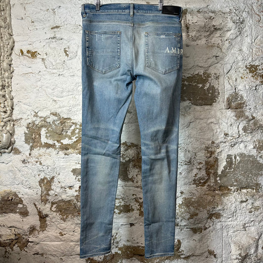 Amiri Hibiscus Flower Print Blue Denim Jeans Sz 34